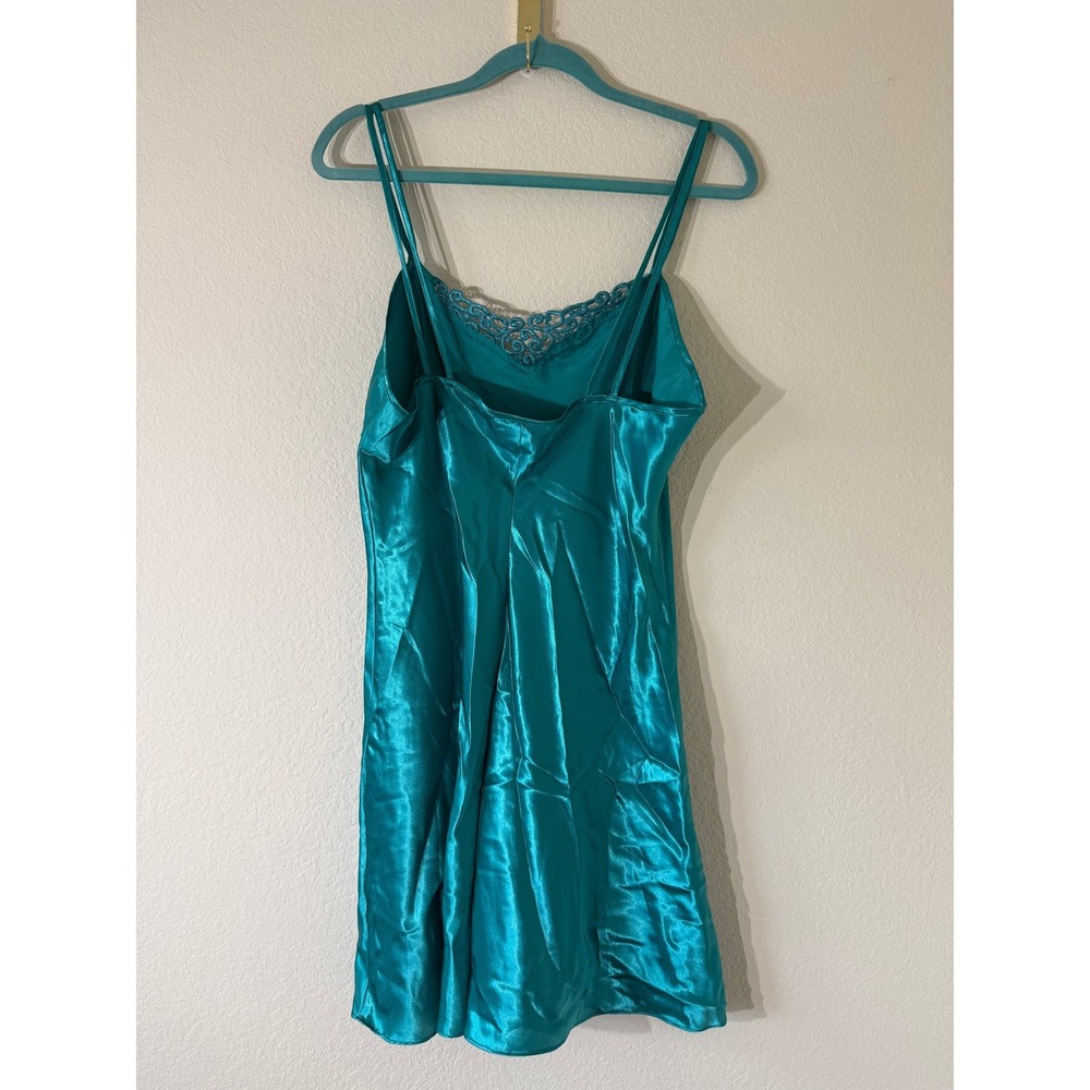 Vtg Expressions California Dynasty Teal Satin Lace Trim Chemise Large Coquette - Picture 2 of 5